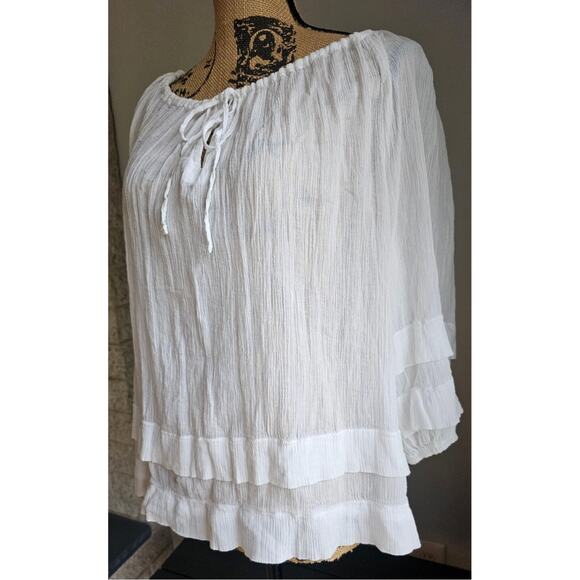 Lauren Ralph Lauren Black Label White Ruffle Gauze Sheer Sexy Blouse Cotton Sz S - Picture 5 of 16